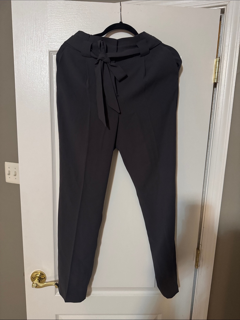 Express Black/Grey High-Waist Paperbag Trousers with Tie Waist